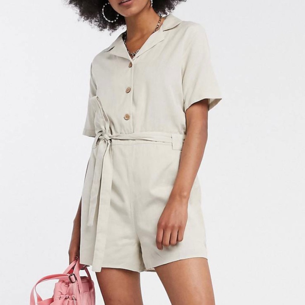 Noisy May romper with tie front in cream